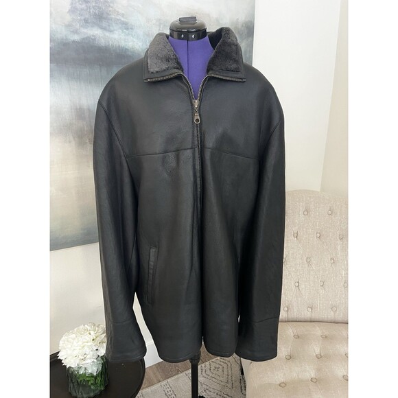 Men's Leather Winter Jacket 2XL Tall Black Jacques Duomor Faux Fur Lined - Picture 2 of 16